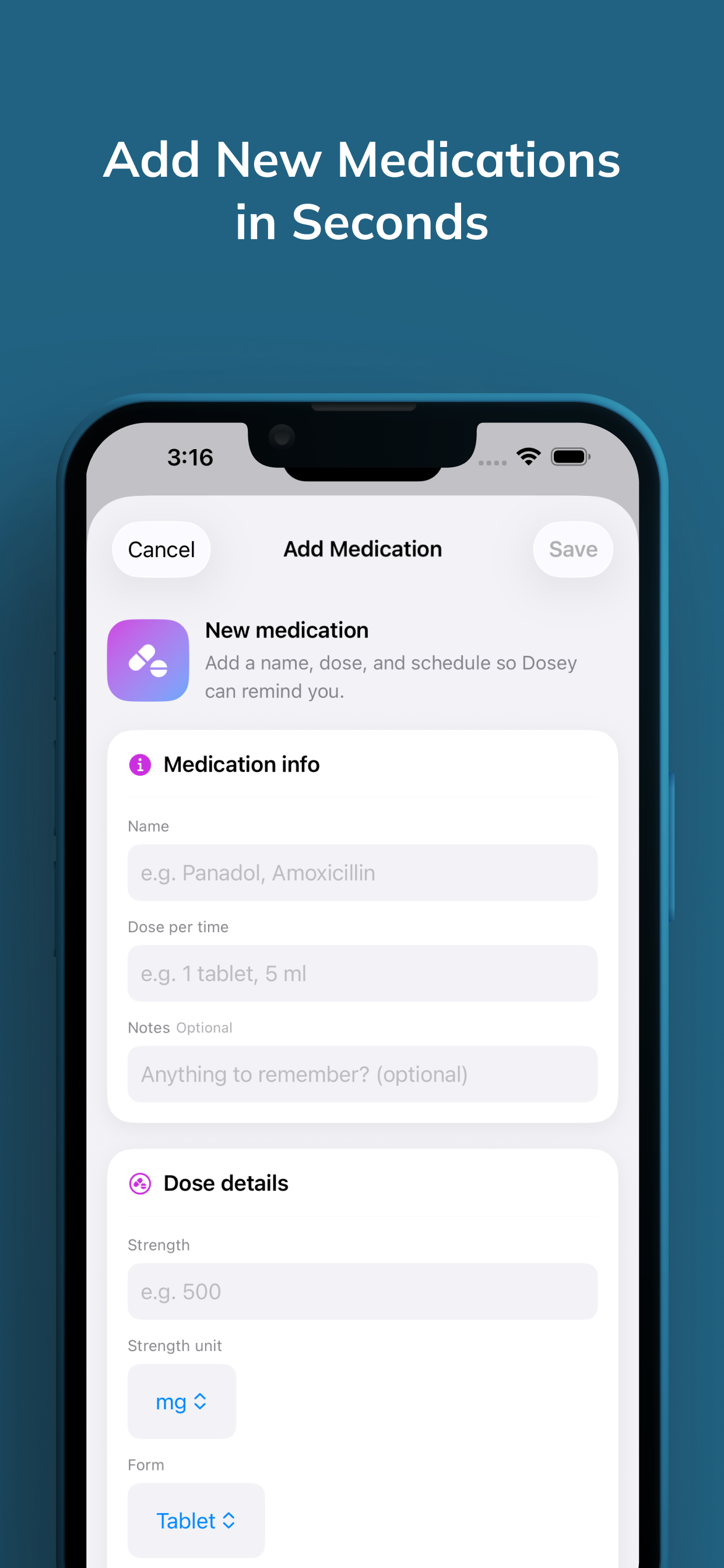 Dosetta calendar and history view